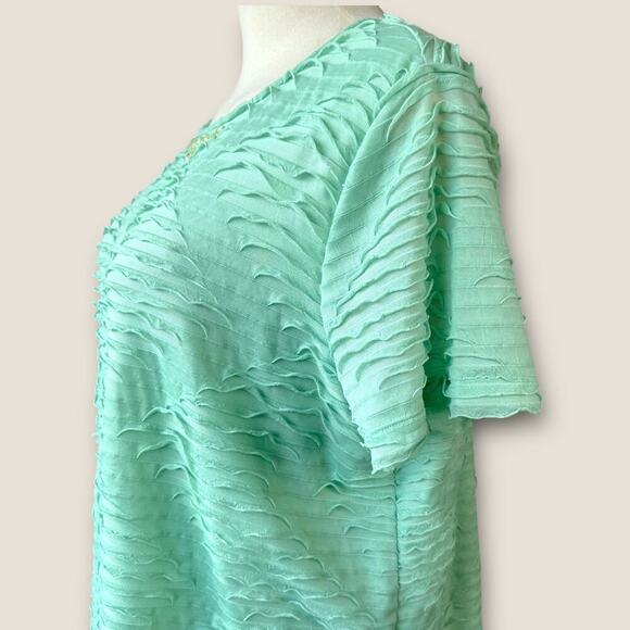 Alfred Dunner Short Sleeve Ruffled Tiered Top Blouse Stretch Pullover 2X Green - Picture 7 of 13